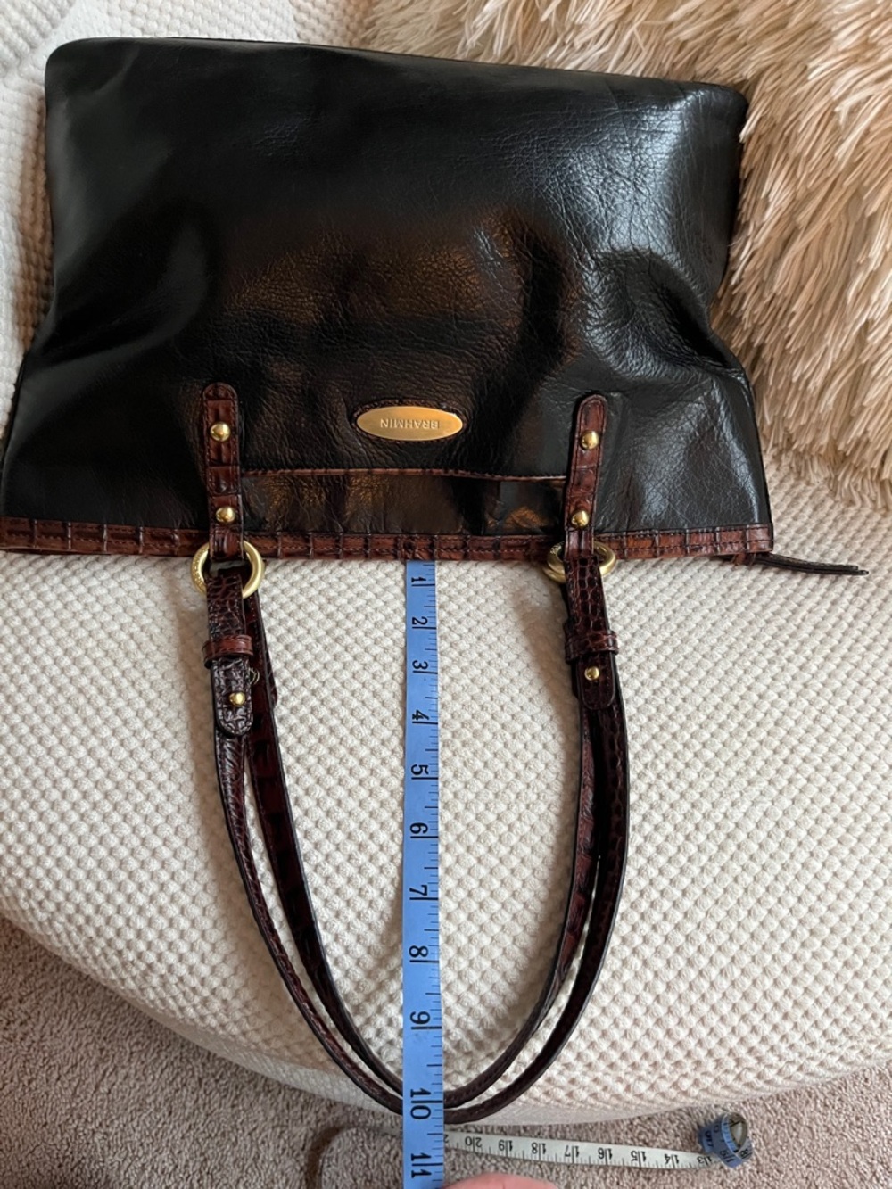 Brahmin Arno Tuscan Tote - Black Leather Tote w/ Brown Croc Trim - Picture 11 of 16